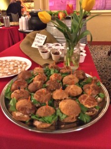 Pork sliders and bulgar, walnut, squash and feta salad