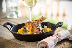 Mary’s Free Range Chicken Breast, Pitman Family Farm   Jimmy’s Cracked Corn Polenta, Sweet Onion Madeira Jus 