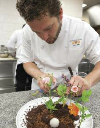 Sponging creating one of his signature terrarium desserts