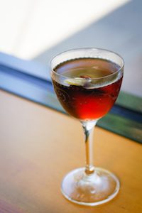 Alyssa's favorite cocktail on the new menu is the "Pappy Martinez" made with Venus Spirits Gin #2, 1070 vintage Punt e Mes vermouth, Luxardo Maraschino liqueur and a hefty lemon peel.